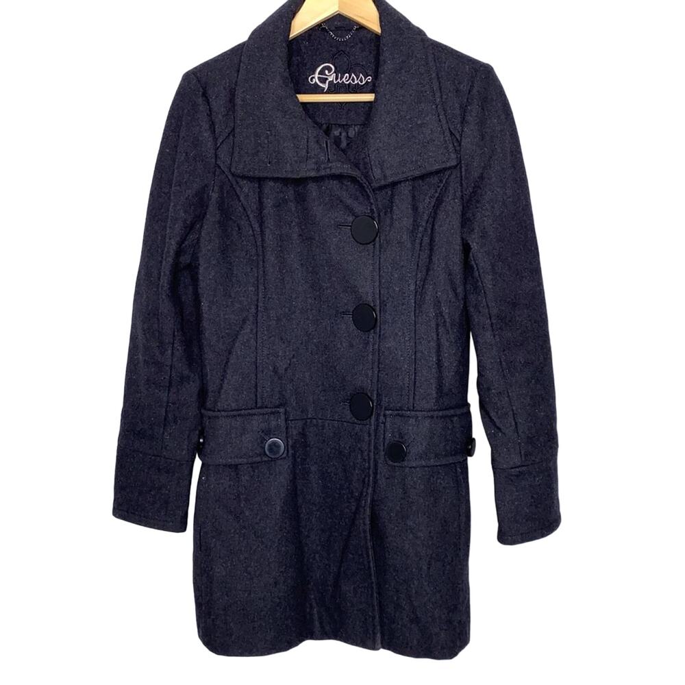 GUESS Coat Womens Medium Charcoal Wool Blend Winter Long